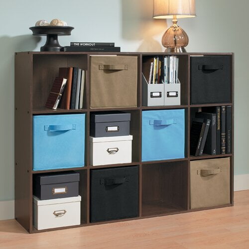 Espresso Stylistic Versatile Indoor Decor 12 Cube Storage Organizer with Winter Gloves